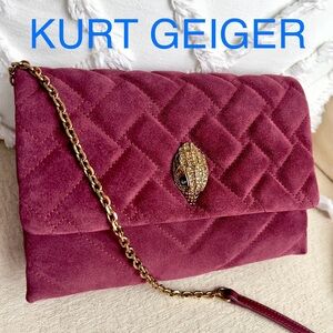 KURT GEIGER Duet Kensington suede + leather combo crossbody on chain clutch bag